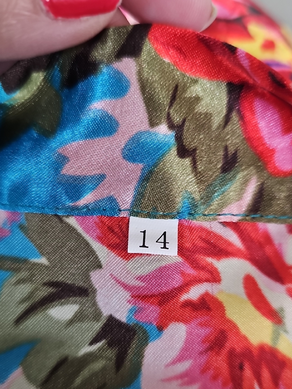 Robe Floral Satin Kimono Turquoise, Girls Size 14 - Picture 4 of 5